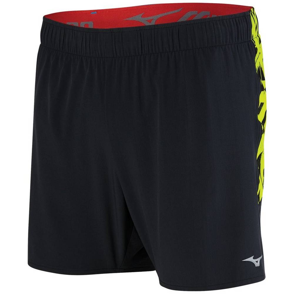 Mens Mizuno Alpha 5.5" Running Shorts Black/Yellow Philippines (TUCWPQ816)